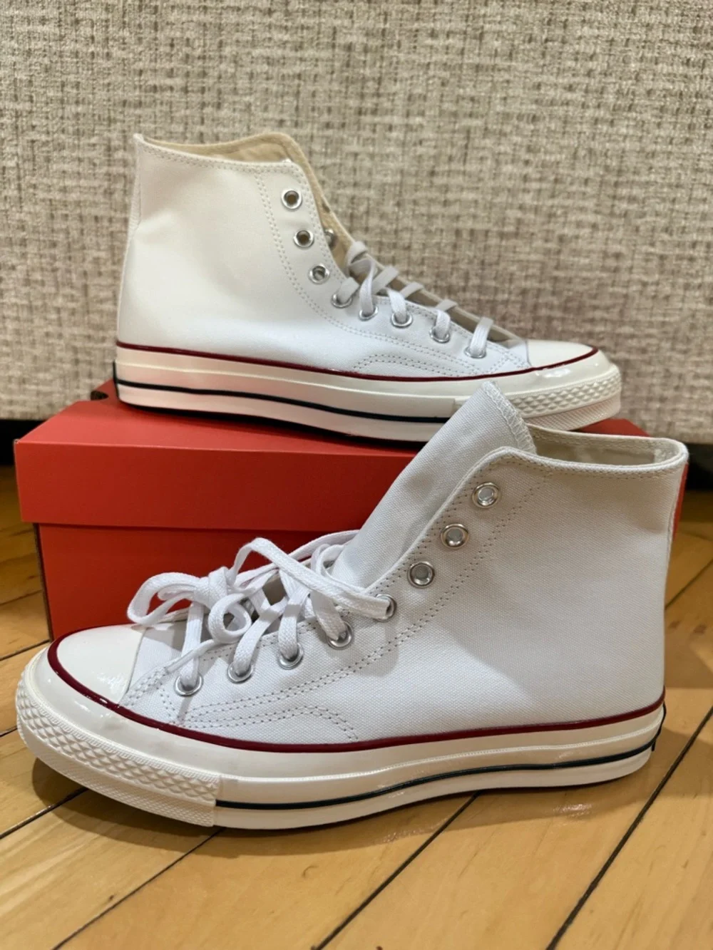 Converse White High-Top Sneakers with Red Trim - Picture 2 of 3